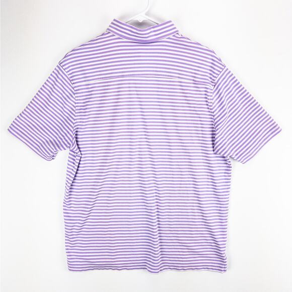 Hart Shaffner Marx Luxury Cotton Polo Men's Large 3-button Purple White Stripes - Picture 7 of 10